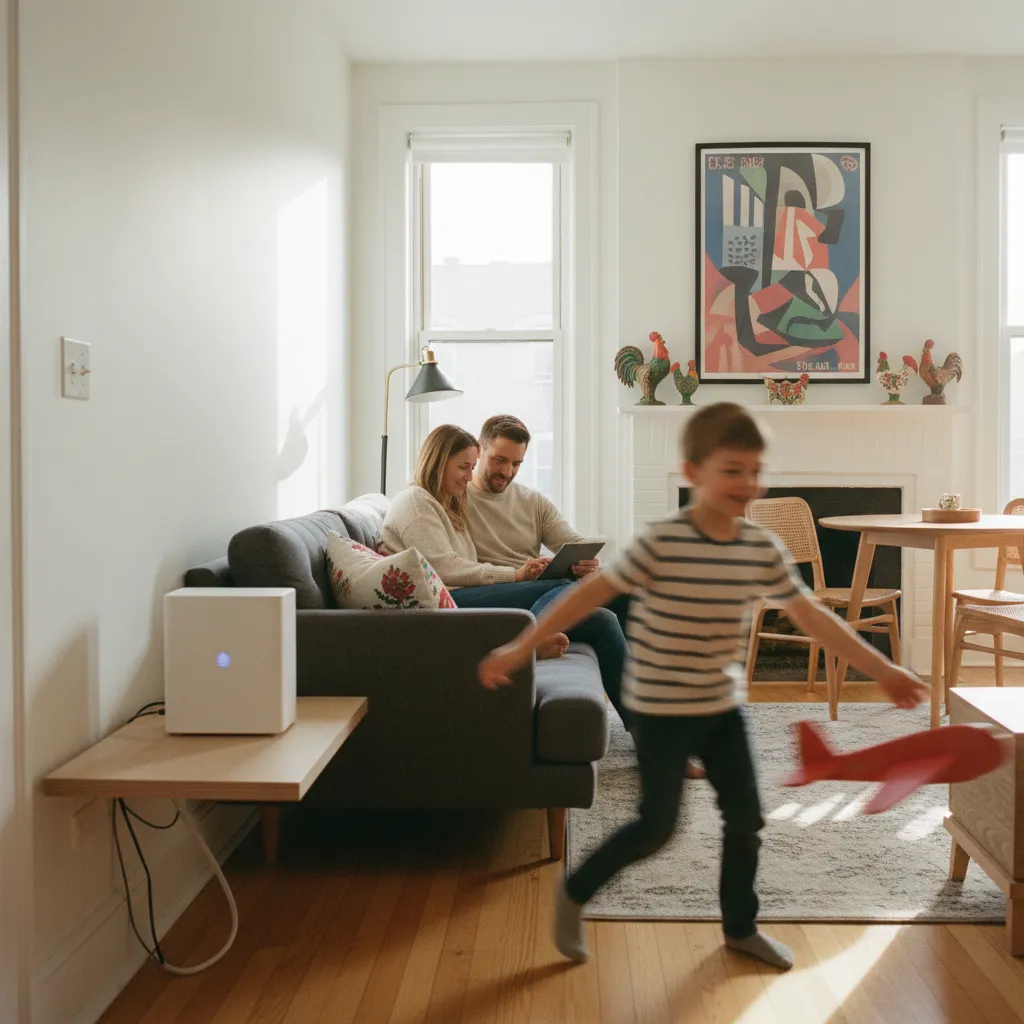 Dzień instalacji AT&T Fiber w Logan Square — rodzina sprawdza nowy router